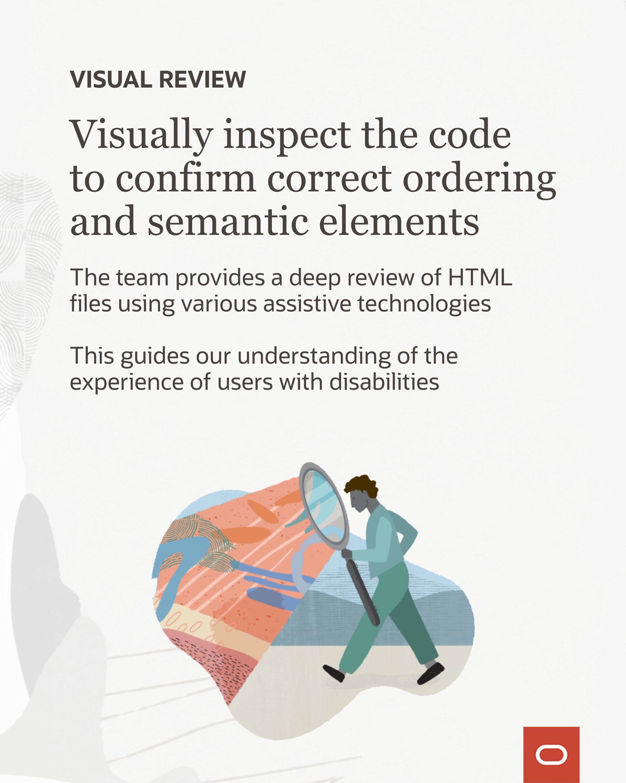 Visually inspect the code  to confirm correct ordering and semantic elements