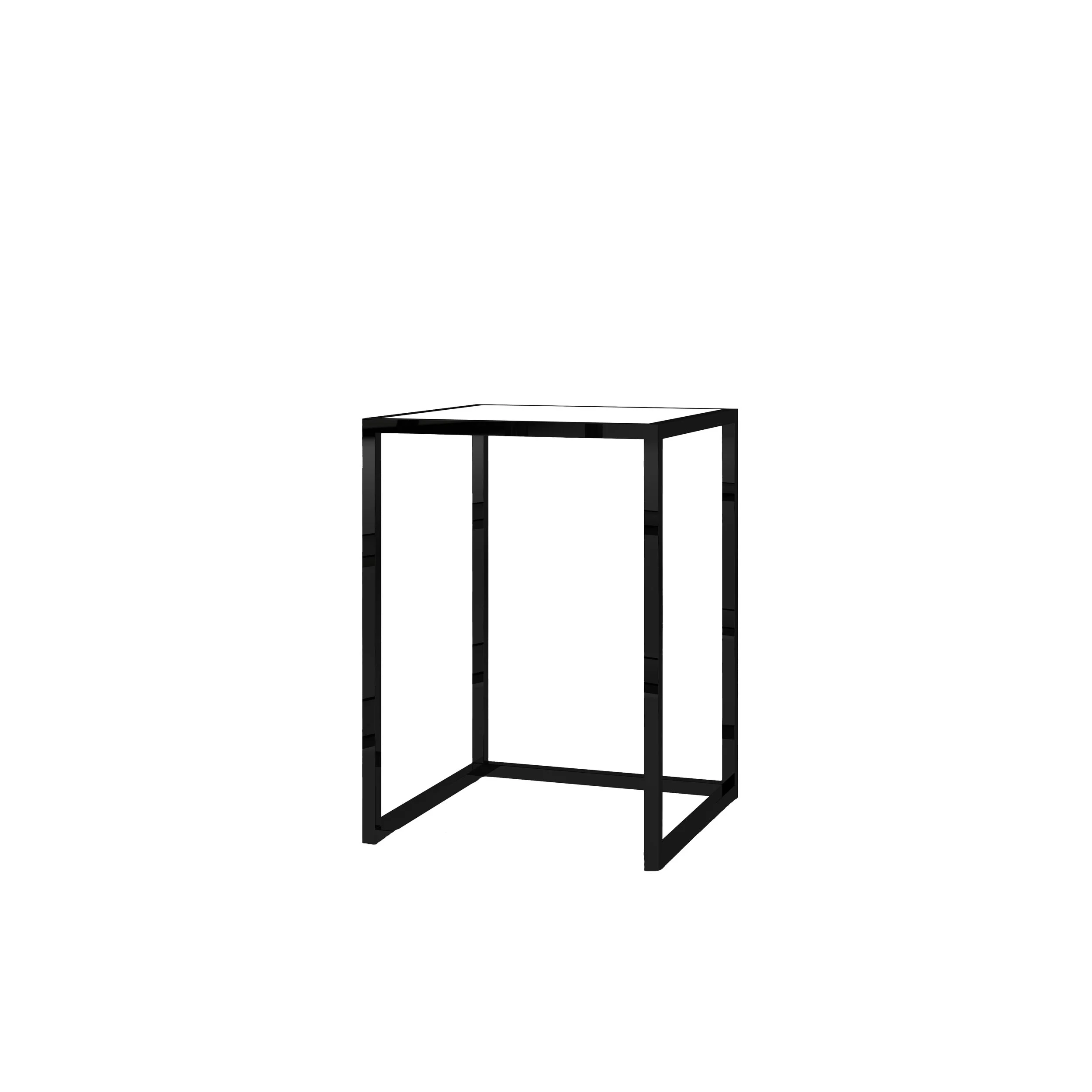 A minimalist black metal table with a rectangular top and four straight legs against a plain white background.