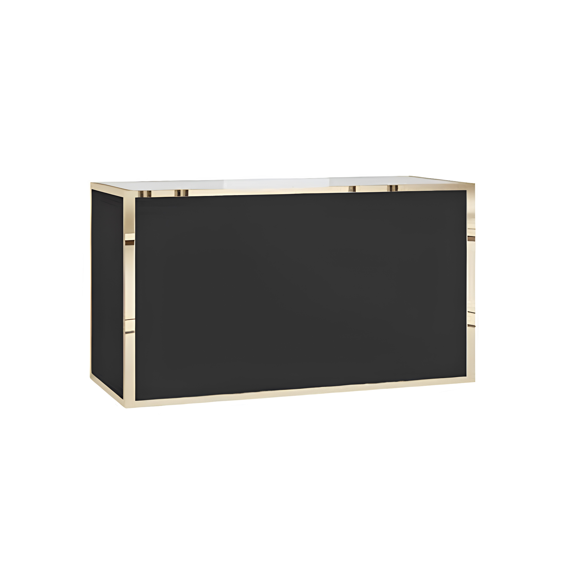 Partial view of a modern rectangular black chalkboard with a light-colored wooden frame, positioned against a white background.