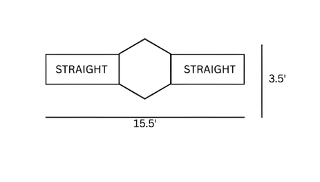 A diagram of a PVC pipe fitting with measurements, indicating two straight pipes connected by a central octagonal section, 15.5 inches long, and 3.5 inches in diameter.