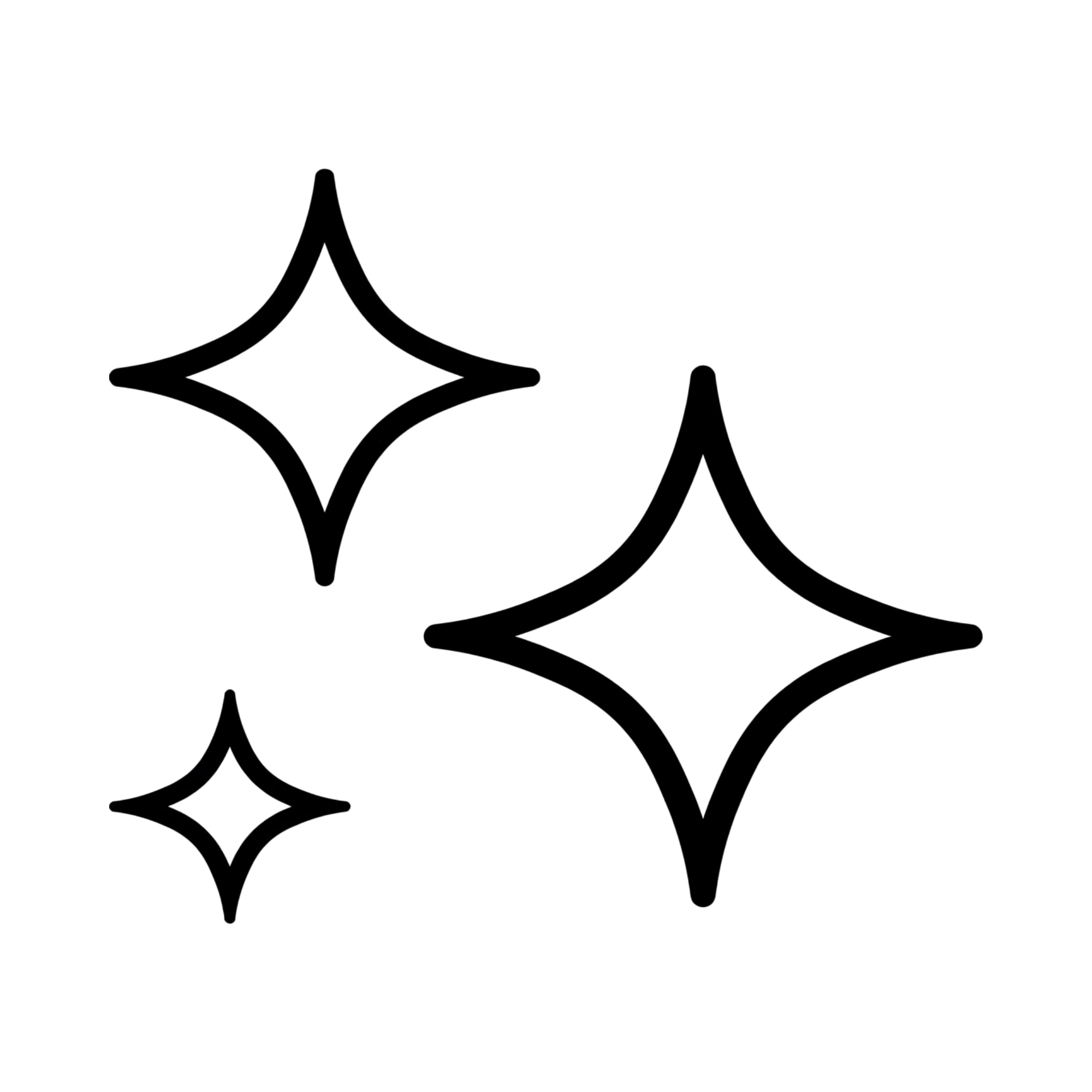 Black outline of four diamond-shaped stars on a white background.