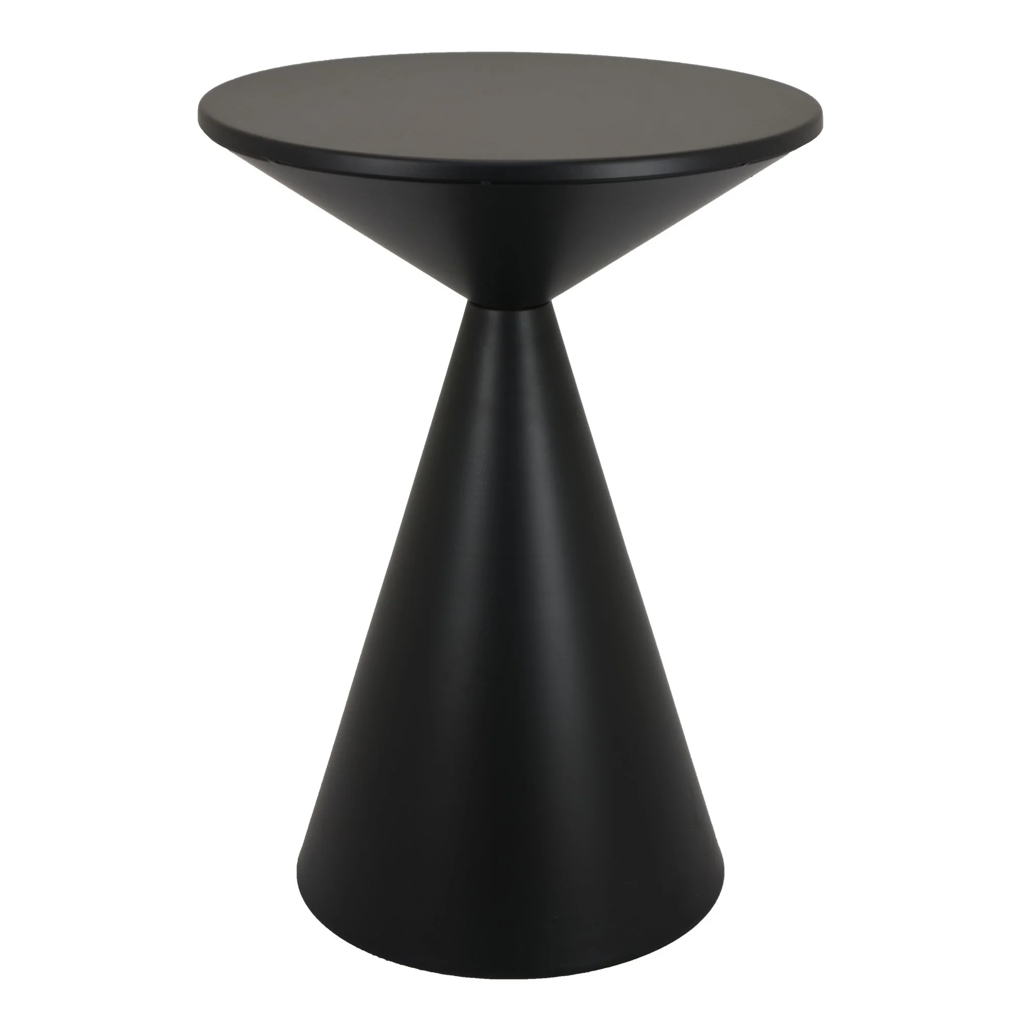 Black cone-shaped table with a round top.