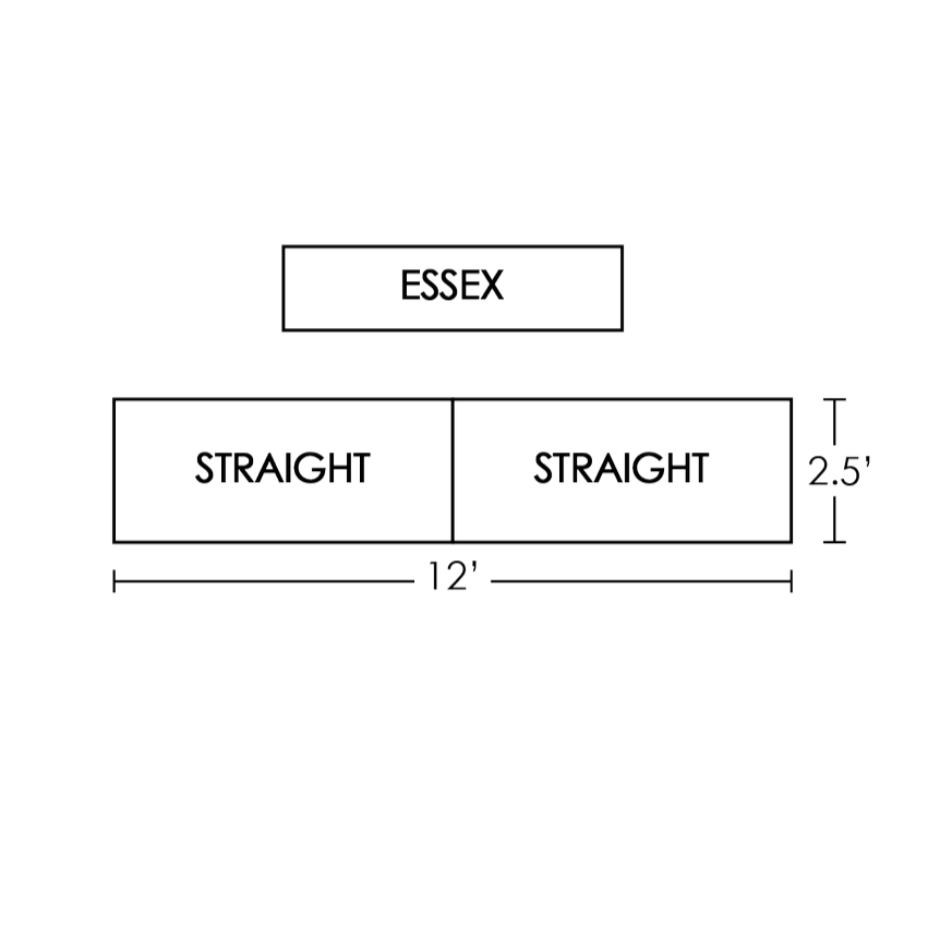 Diagram of Essex with two straight sections, each 12 feet long and 2.5 feet wide, arranged side by side, with a labeled Essex sign above them.