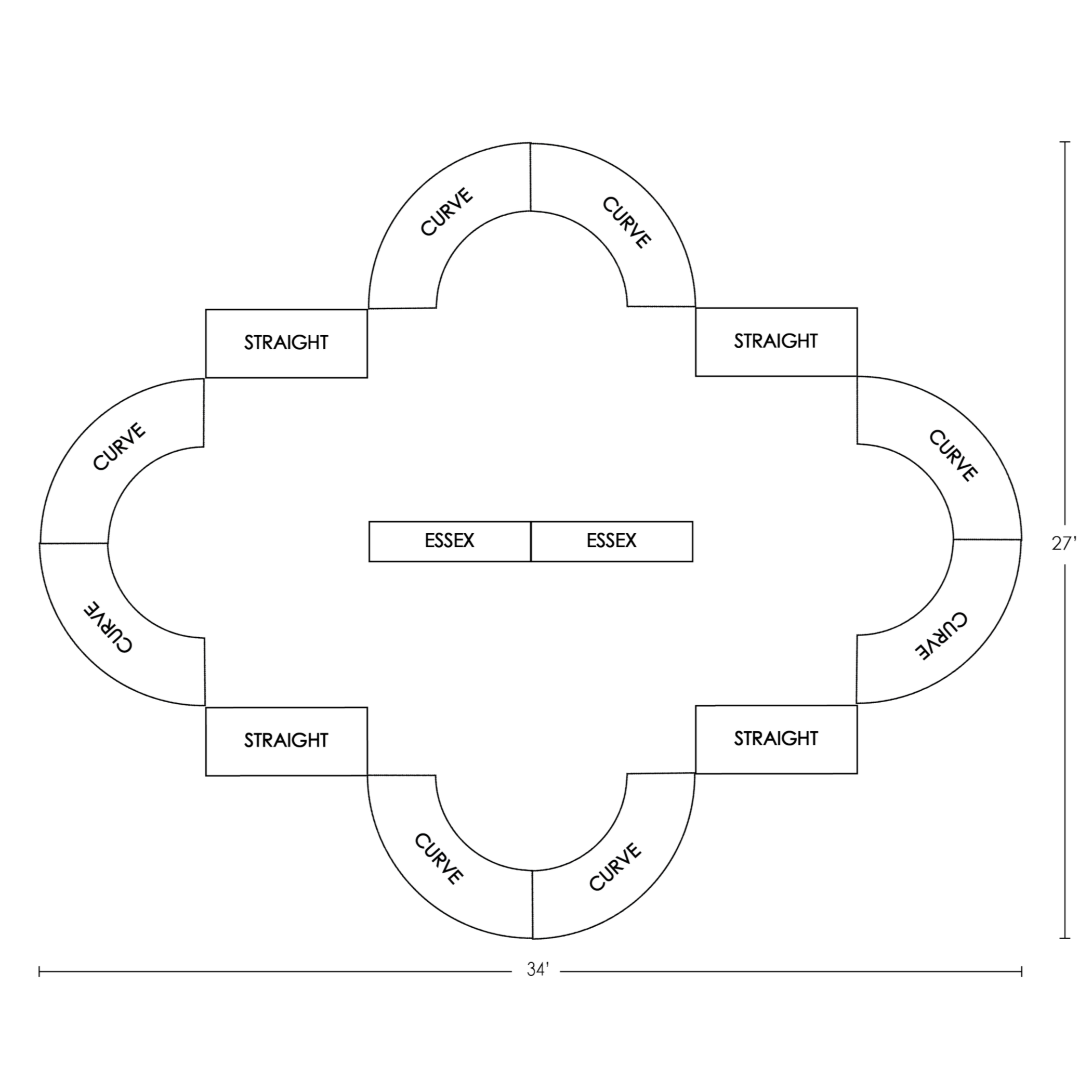 Diagram of a circular archetype with sections labeled as 'Curve' and 'Straight' on a black background.