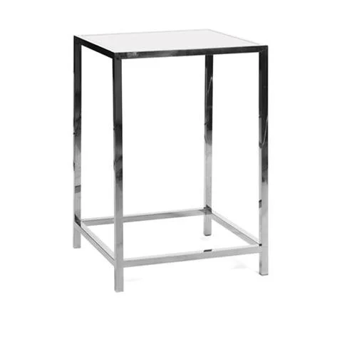 Silver metal-framed small table with glass top