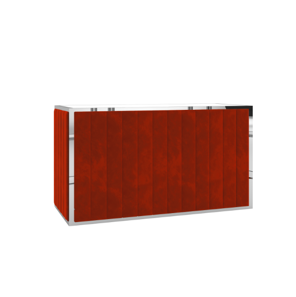 Modern sideboard with a wood finish and metal frame.