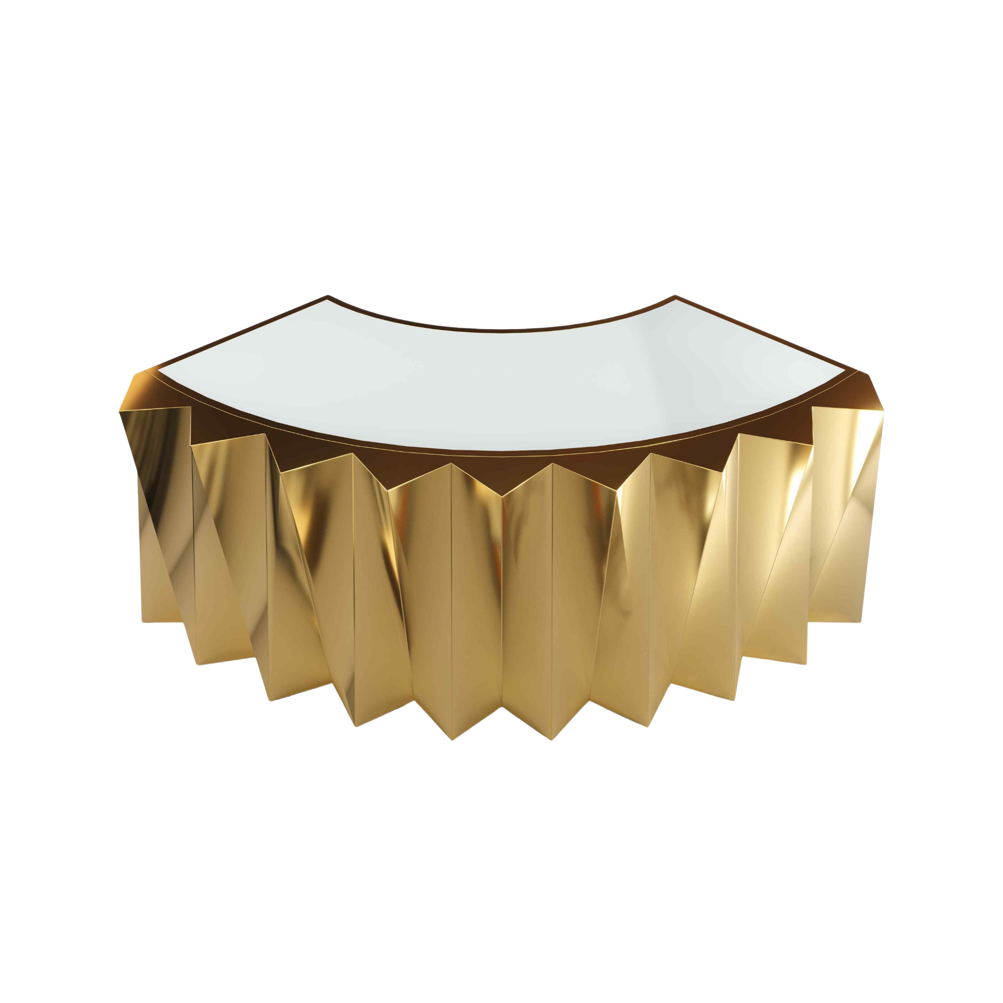 A gold-colored tray with a scalloped edge and a mirrored top surface.