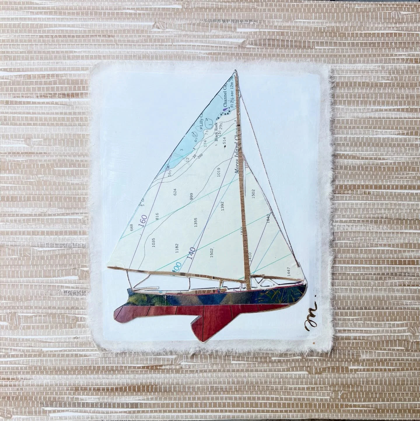 &ldquo;Where the Wild Things Are&rdquo; &amp; &ldquo;Little fish&rdquo;, two recent sailboat additions created with magazines and nautical charts. Each of these sailboats are floating in a 12&rdquo;x12&rdquo; black and gold frame. These two and more 
