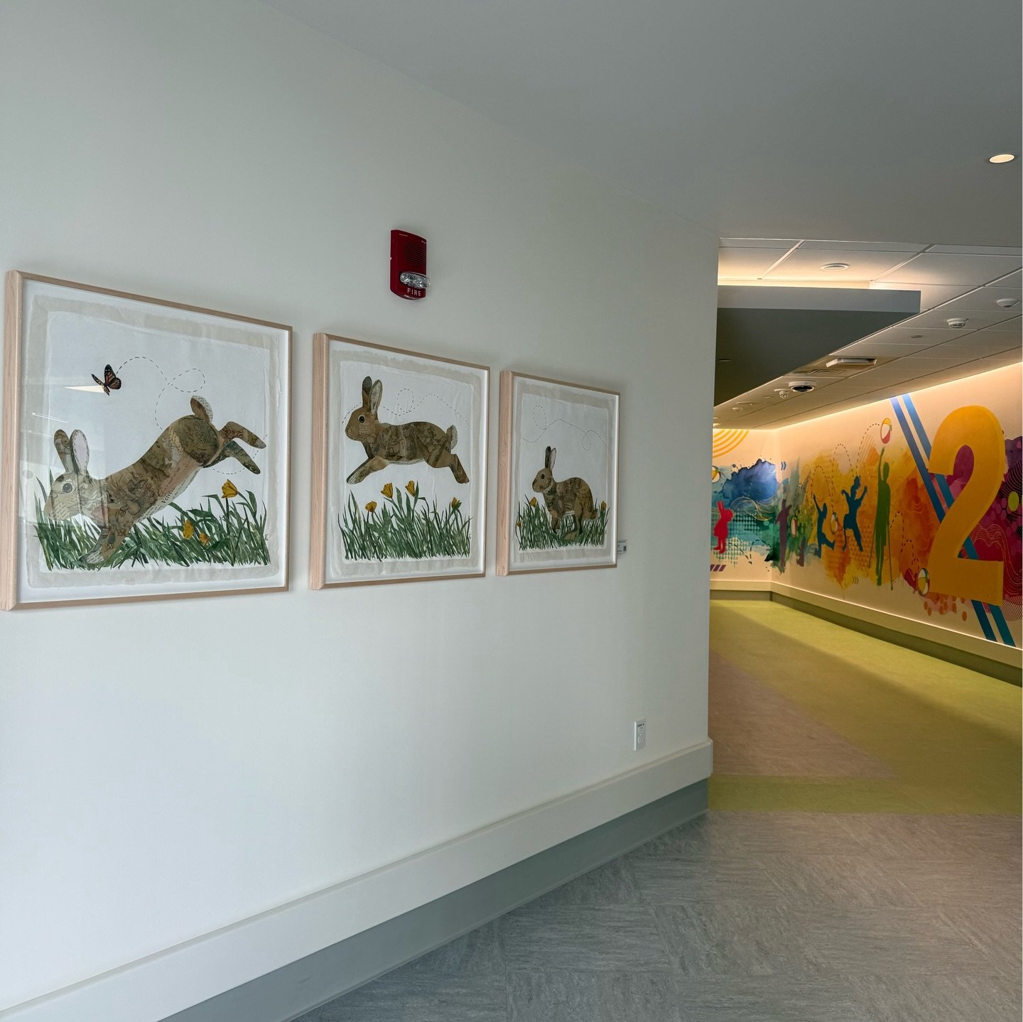 Three rabbits in motion, created as a triptych for the new Needham facility at Boston Children&rsquo;s Hospital. 🤍

Each bunny is collaged from childhood classics, including Beatrix Potter and Aesop&rsquo;s fable of the tortoise and the hare, layeri