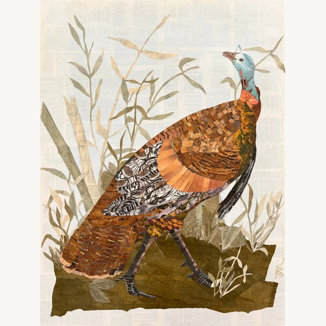 Meet Huckleberry.  This 30&rdquo;x40&rdquo; layered piece came together slowly during a week when everything felt unsettled. I worked at a different pace than usual, which brought extra focus on details. Huckleberry is pieced together with ink washed