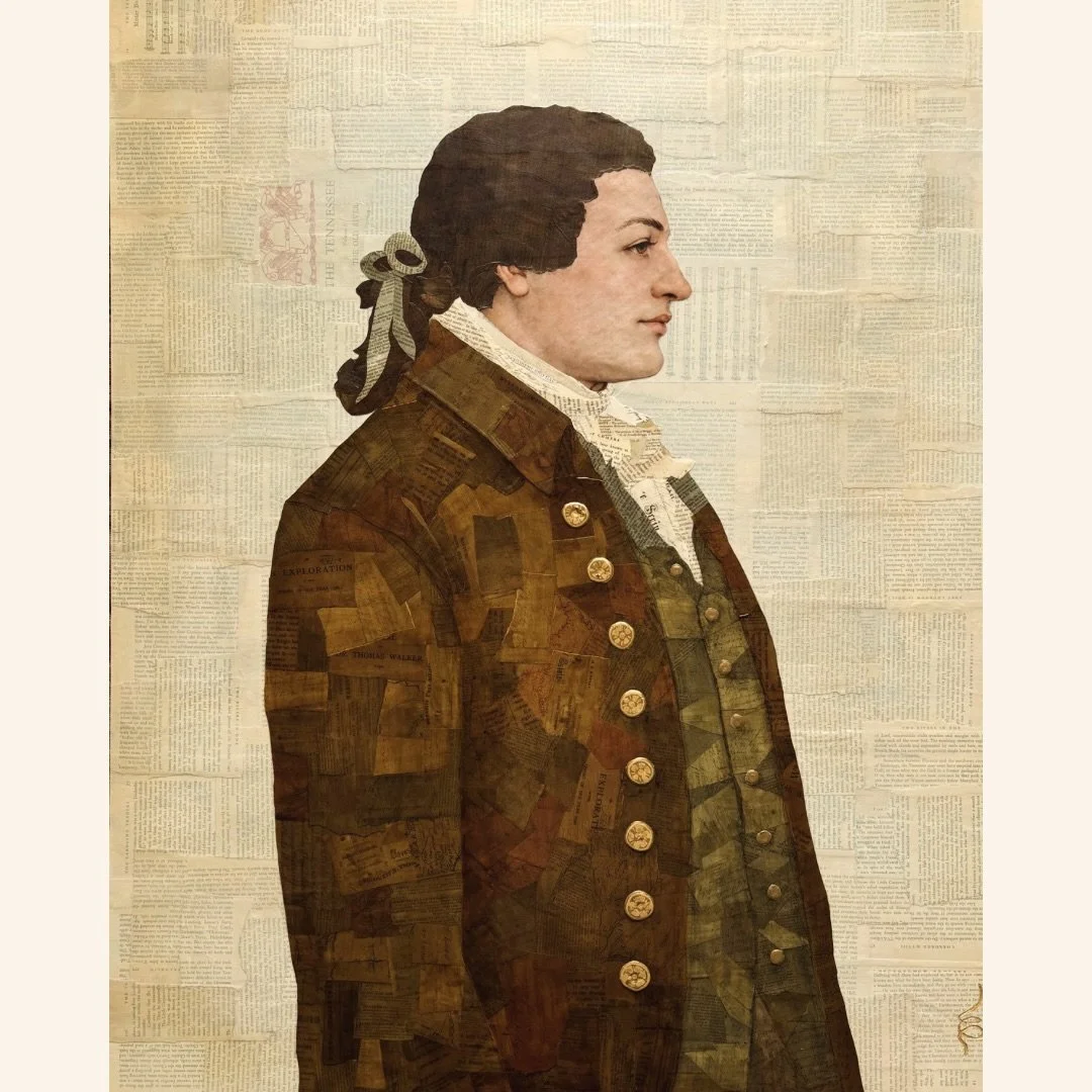 Meet &ldquo;The Duke of Cumberland.&rdquo; Inspired by Dr. Thomas Walker, an early explorer credited with naming and helping open the route through the Cumberland Gap.

His coat and vest are created from printed pages of his journal, layered with vin