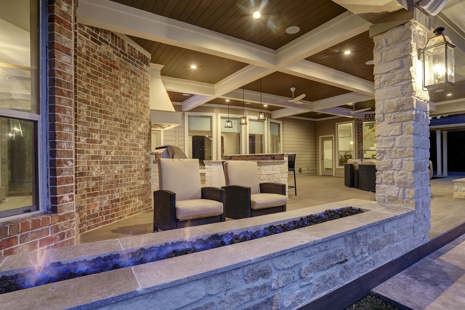 Luxury Patio Cover with Outdoor Kitchen, Raised Bar, Fire Features ...