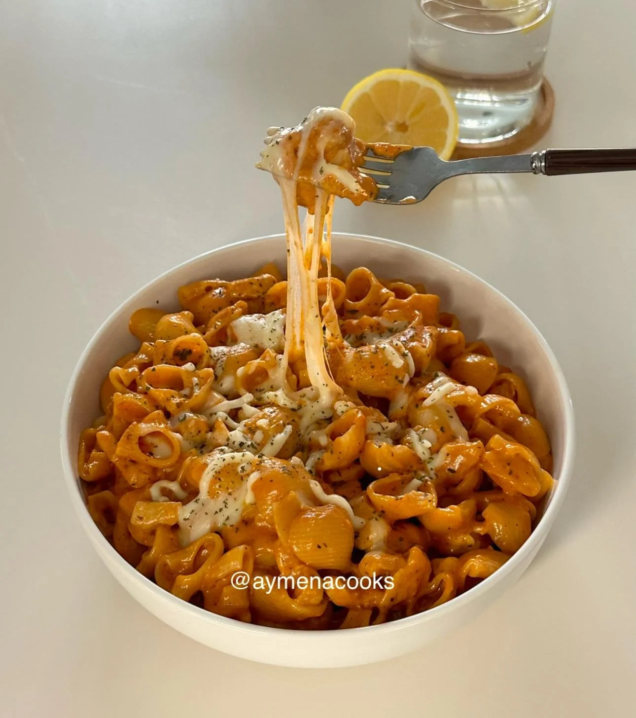 cheesy chicken pasta cheese pull