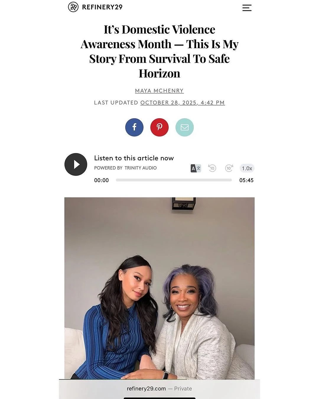 @mayamchenry is one who has shown us time and time again how to turn pain into purpose. It&rsquo;s been especially touching to see her very personal interview on @refinery29&rsquo;s Unbothered with @safehorizon, where she now serves as a board member