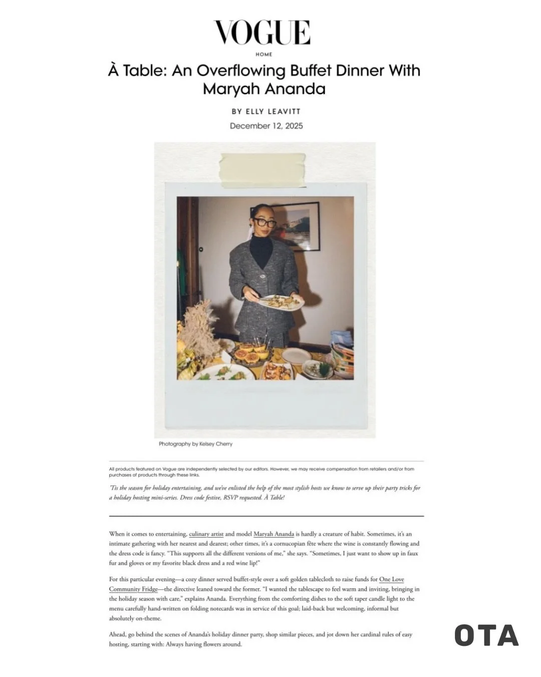 Thank you @voguemagazine @vogueshopping and @ellyleavitt for this beautiful feature on @maryahananda. We&rsquo;re so excited for this new &Agrave; Table vertical.

All photos by @kelseycherry

.
.
.
.
.
.
.
#pr #talentmgmt #vogue #maryahananda #culin