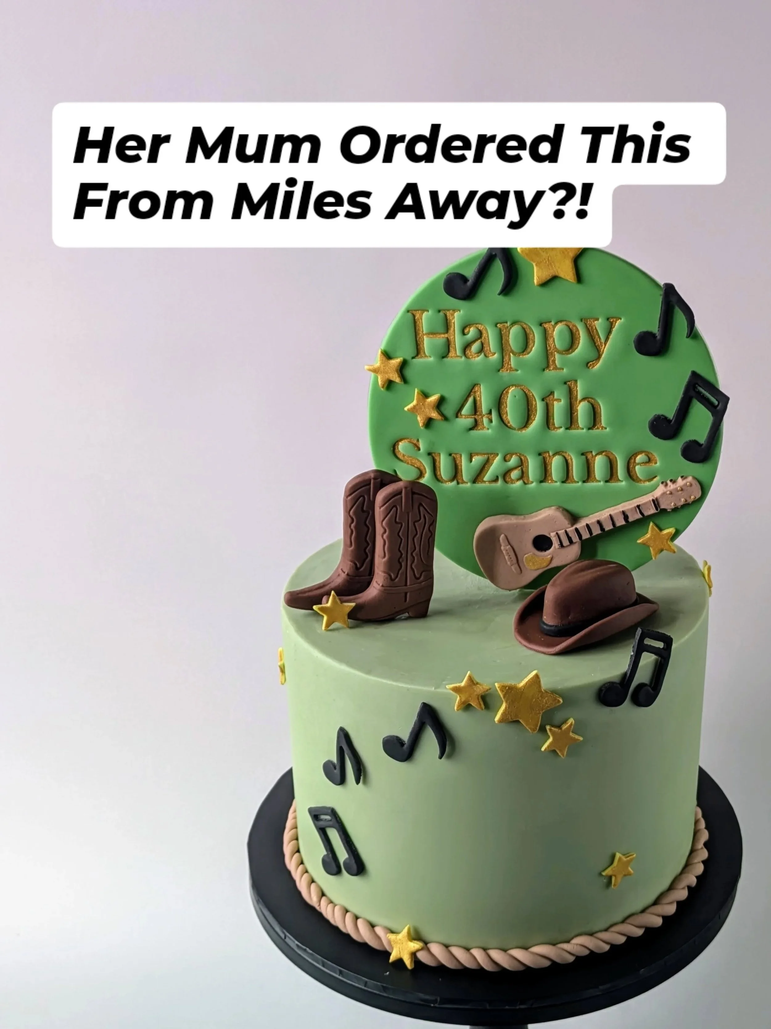 Norma doesn't live in the UK. But when her daughter Suzanne's 40th was coming up, distance wasn't going to stop her showing up.

She got in touch with a brief I absolutely loved. Country and western. Think cowboy boots, guitars, and that unmistakable