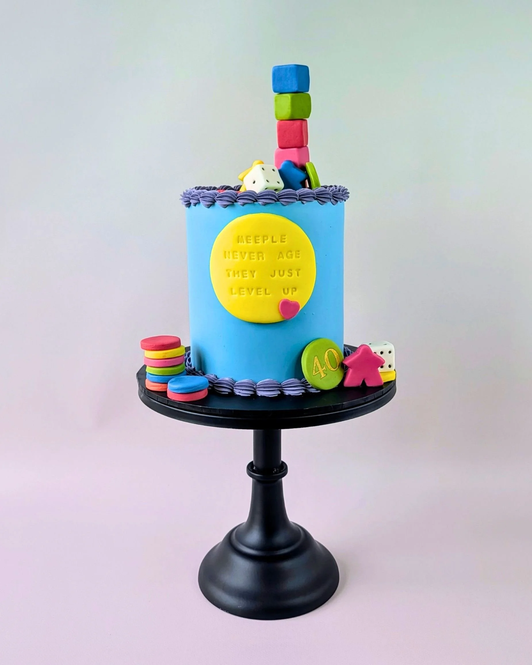 Vegan meeples and boardgame themed 40th birthday cake in bristol