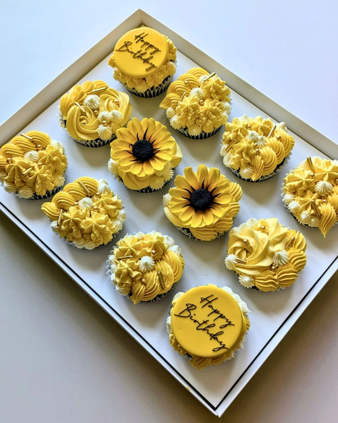 Vegan Yellow sunflower themed birthday cupcakes in Bristol