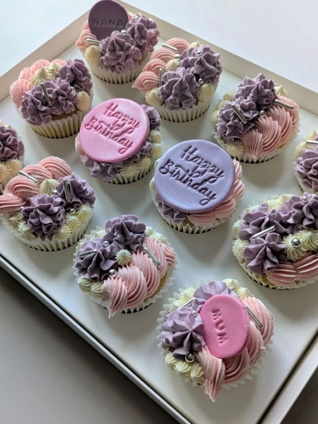 vegan purple and pink birthday cupcakes for mum Bristol