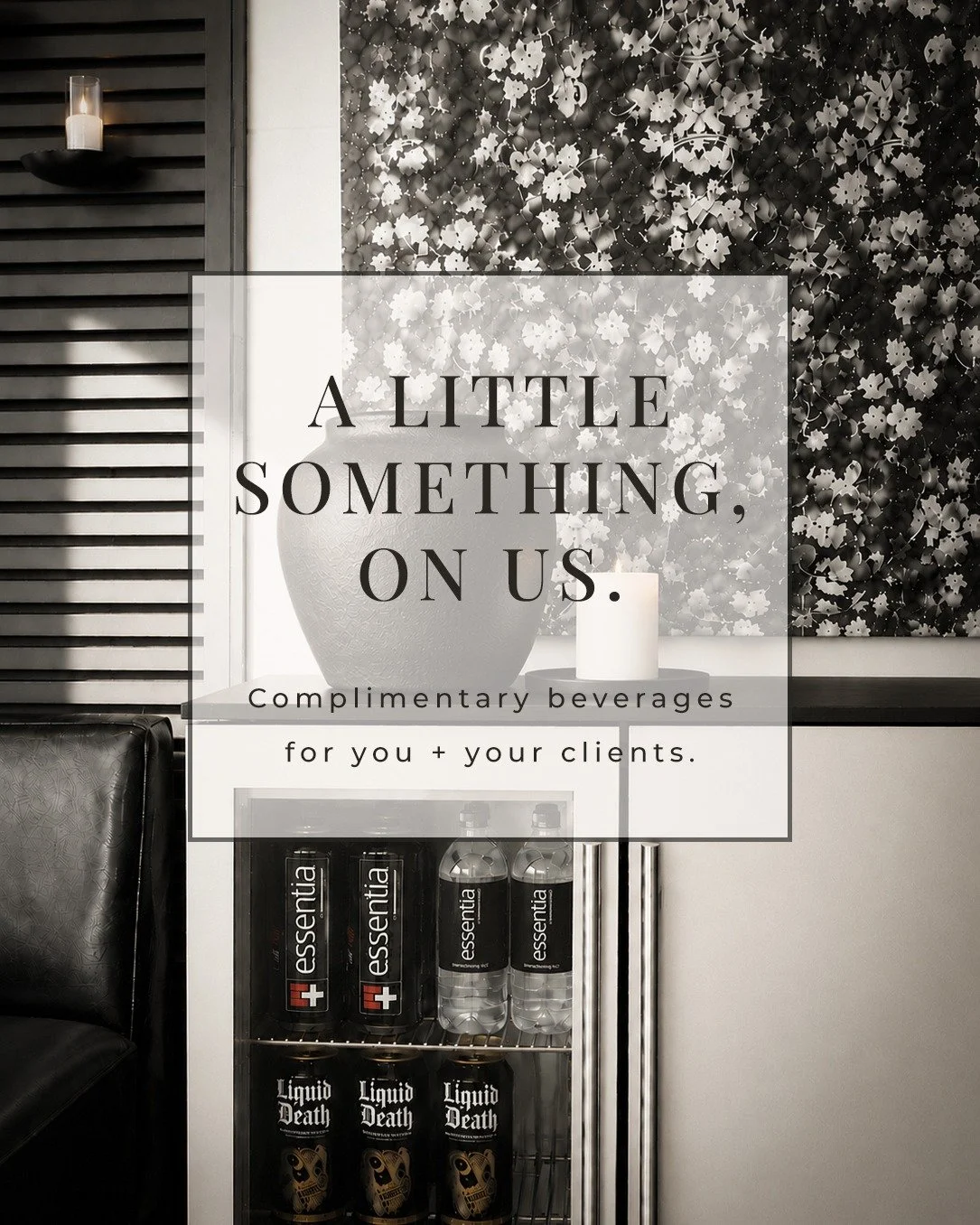 A little something for you + your clients. 🖤

Creating is better when everyone feels comfortable.

That&rsquo;s why the beverage fridge at d14 is stocked with complimentary waters and refreshments for you and your clients to enjoy during your sessio
