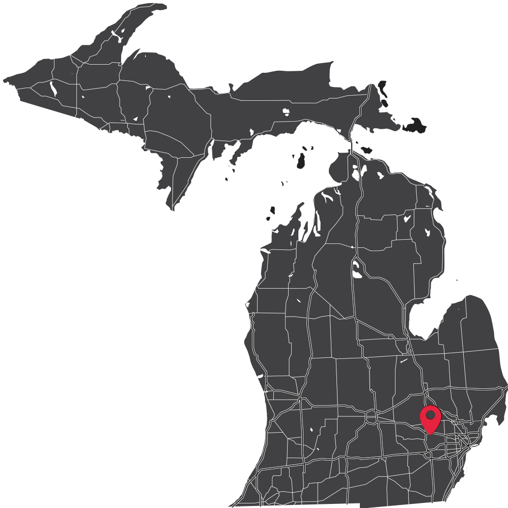 Map of Madison Heights showing the location of d14 Studio in the Metro Detroit area of Michigan.