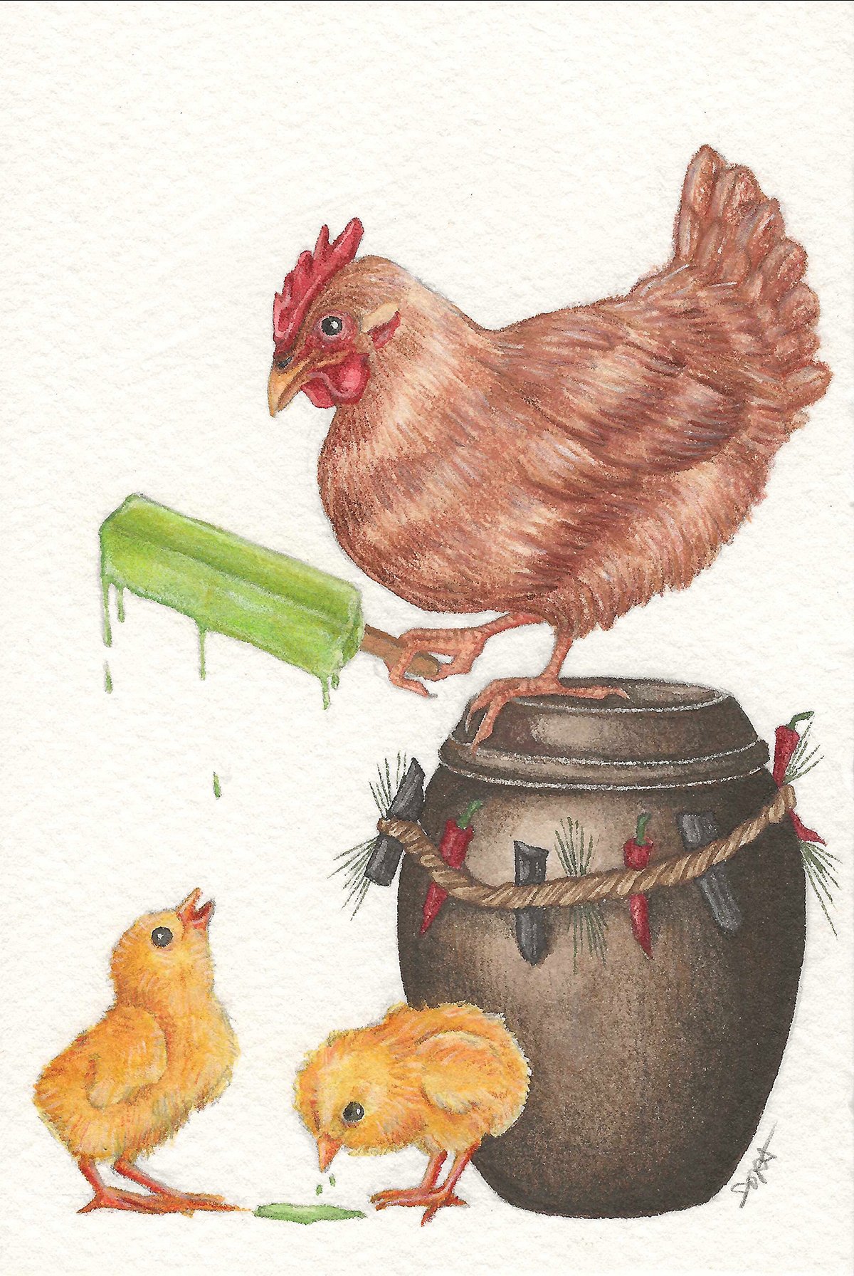 Watercolor and colored pencils