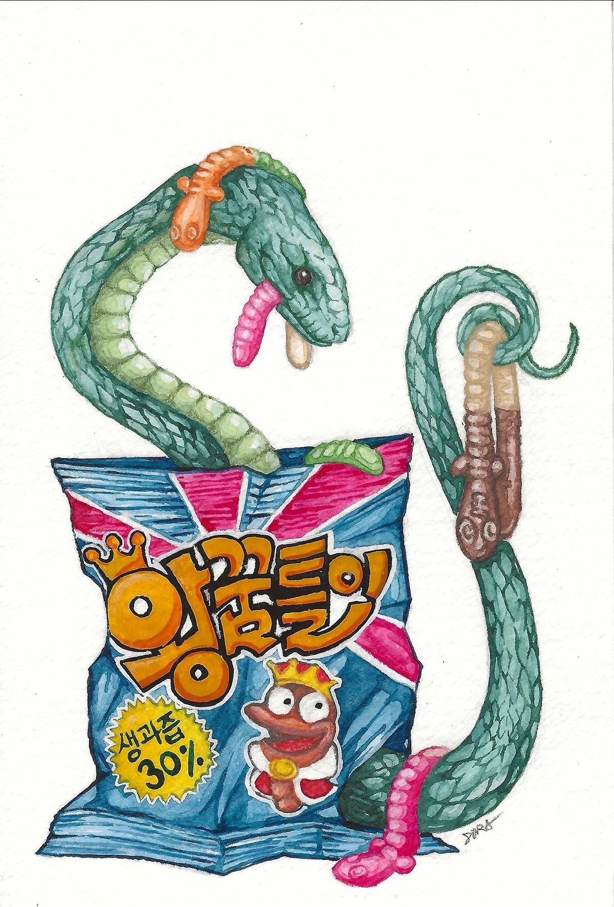 Watercolor and colored pencils