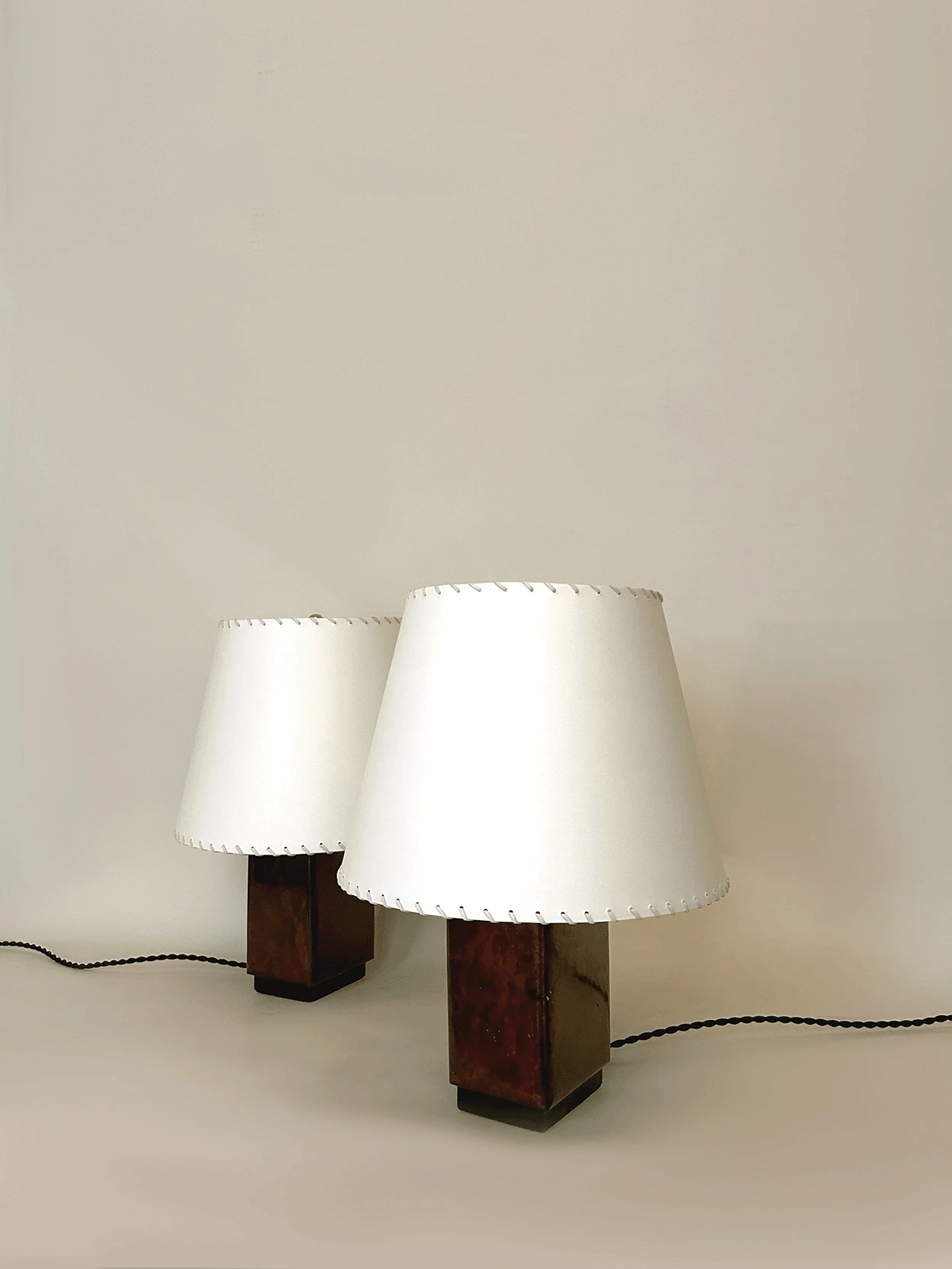 Lacquered Burl Wood Table Lamps, Pair