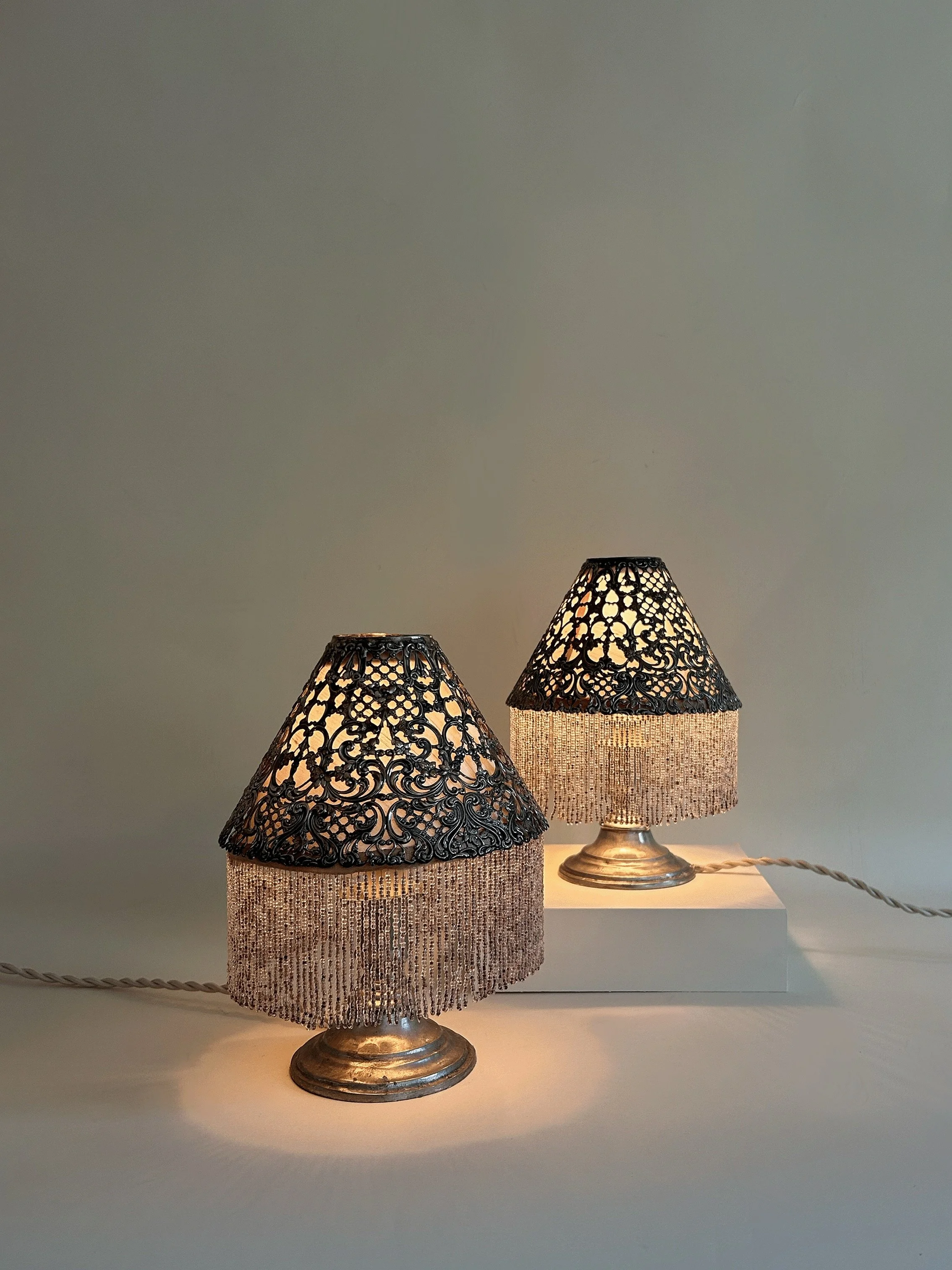 Silverplate Beaded Boudoir Lamps