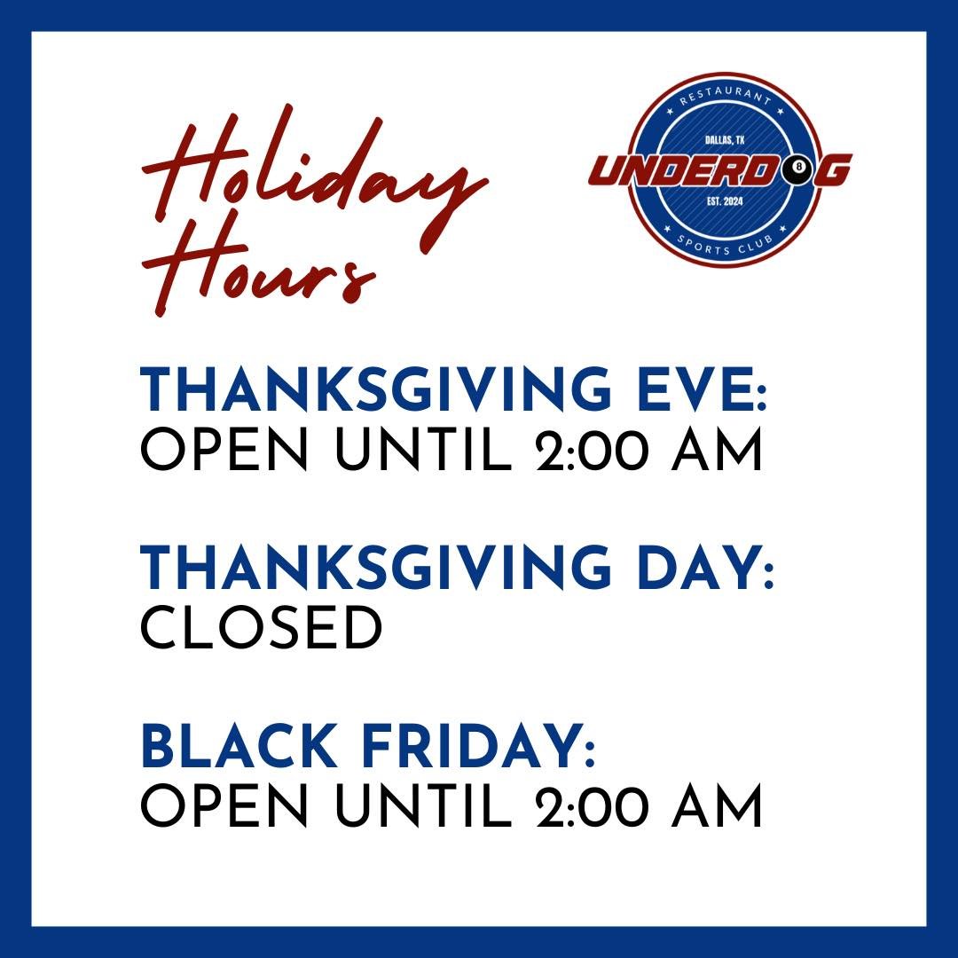 Wishing everyone a Happy Thanksgiving from Underdog! Enjoy the festivities and we look forward to seeing you soon.