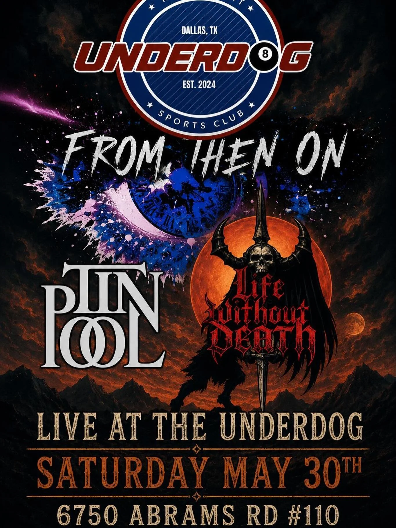 🎶LIVE MUSIC NIGHT at Underdog 🔥🔥
Get ready for a night of good music, cold drinks, and unforgettable vibes at Underdog!
Sarurday, May 30th
Downbeat at 7:00 PM
Underdog Restaurant &amp; Sports Club
6750 Abrams Rd Suite 110, Dallas, TX 75231

Bring 