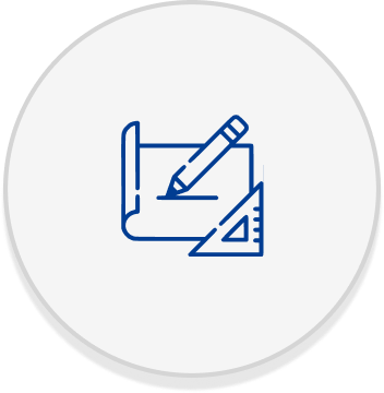Blueprint with pencil and ruler icon in blue