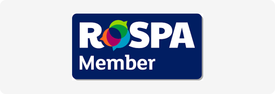 ROSPA Member logo with circular design and bold text on a blue background.