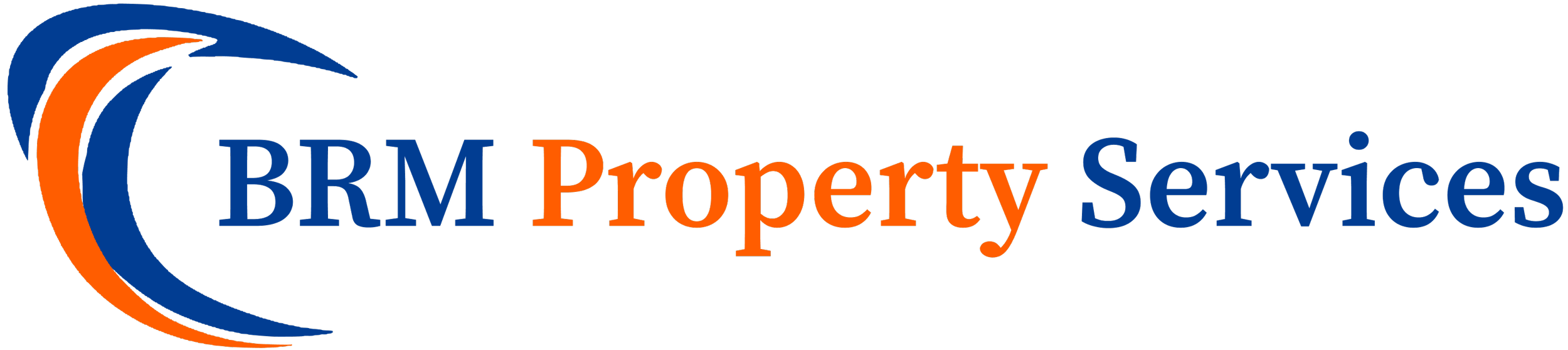 BRM Property Services logo with blue and orange swoosh design.