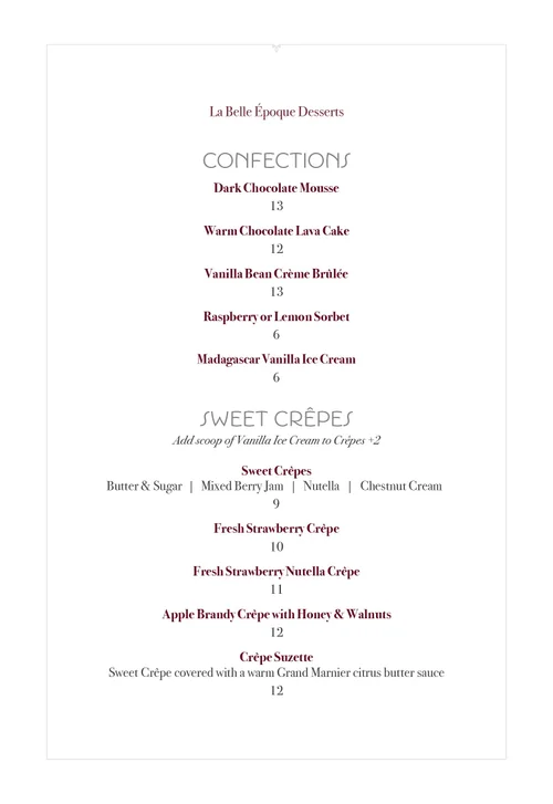 Menu — La Belle Epoque