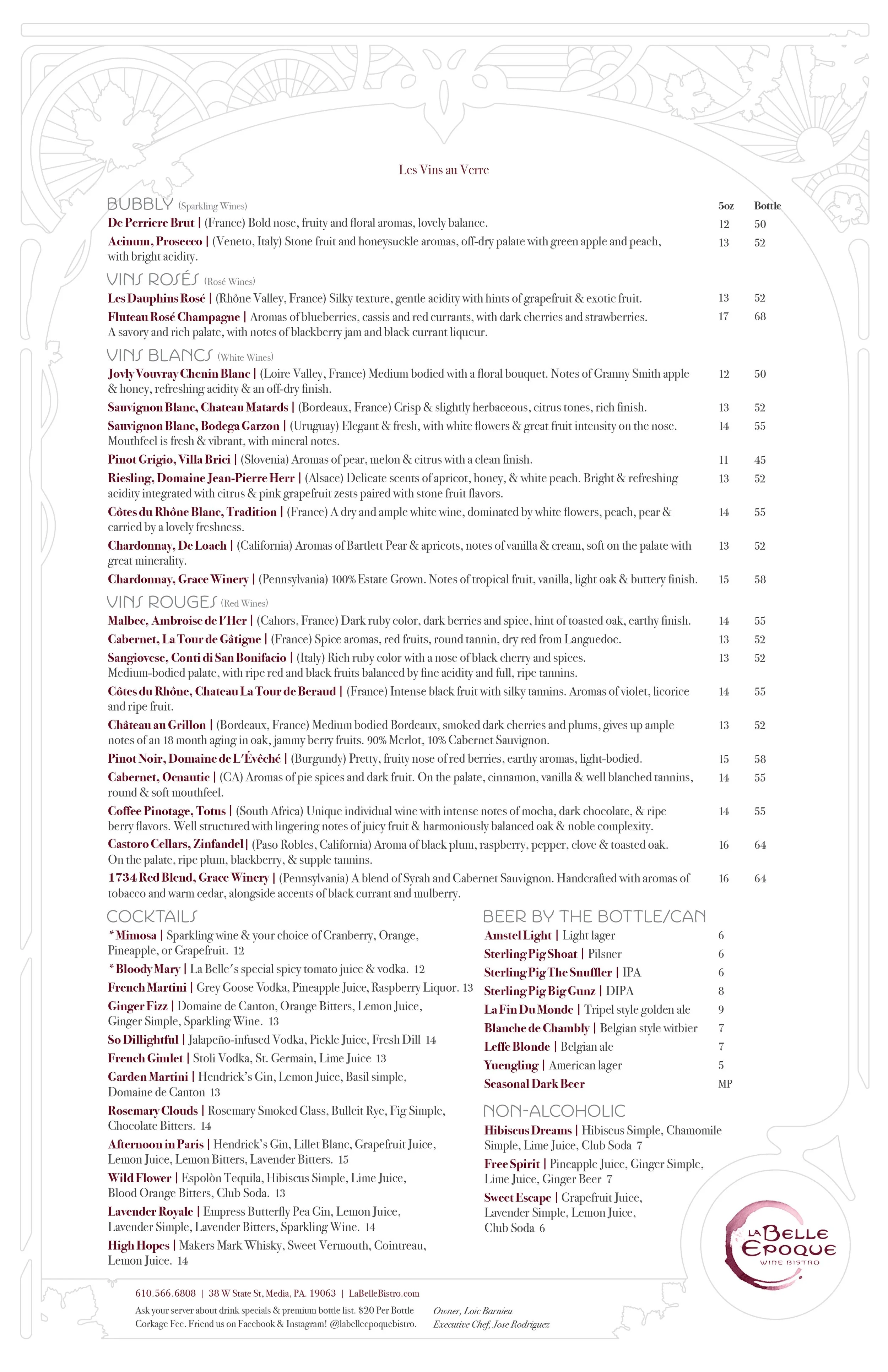 Menu — La Belle Epoque