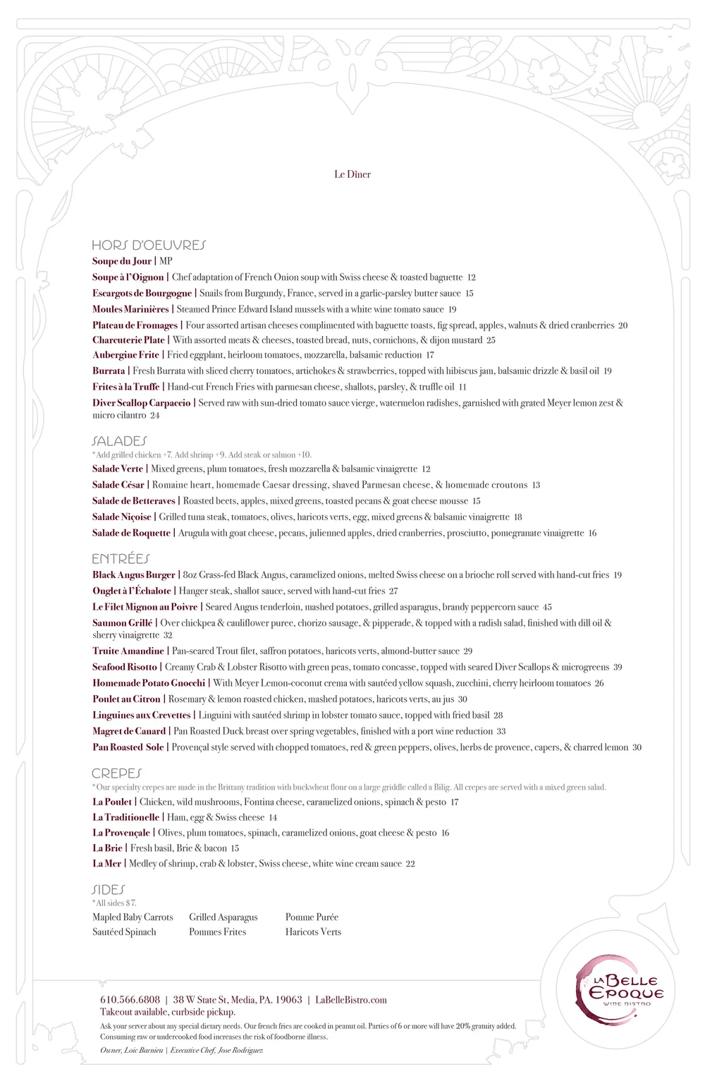 Menu — La Belle Epoque