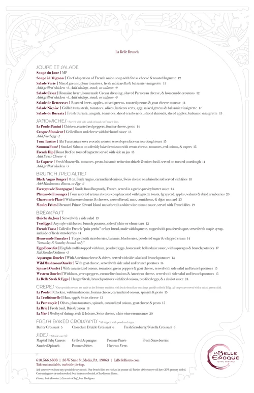 Menu — La Belle Epoque