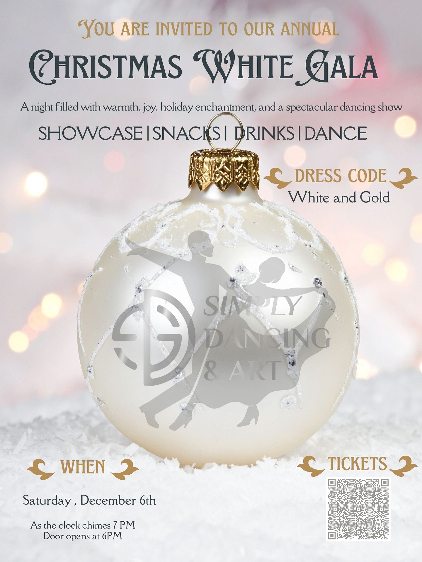 🎉✨💃🏼 Get ready for a magical night! You&rsquo;re invited to our enchanting CHRISTMAS WHITE GALA on Dec 6, 2025, at 6 PM at Simply Dancing &amp; Art! ⛄️🍾

Join us for an unforgettable evening of performances, gourmet bites, holiday cheer, and danc