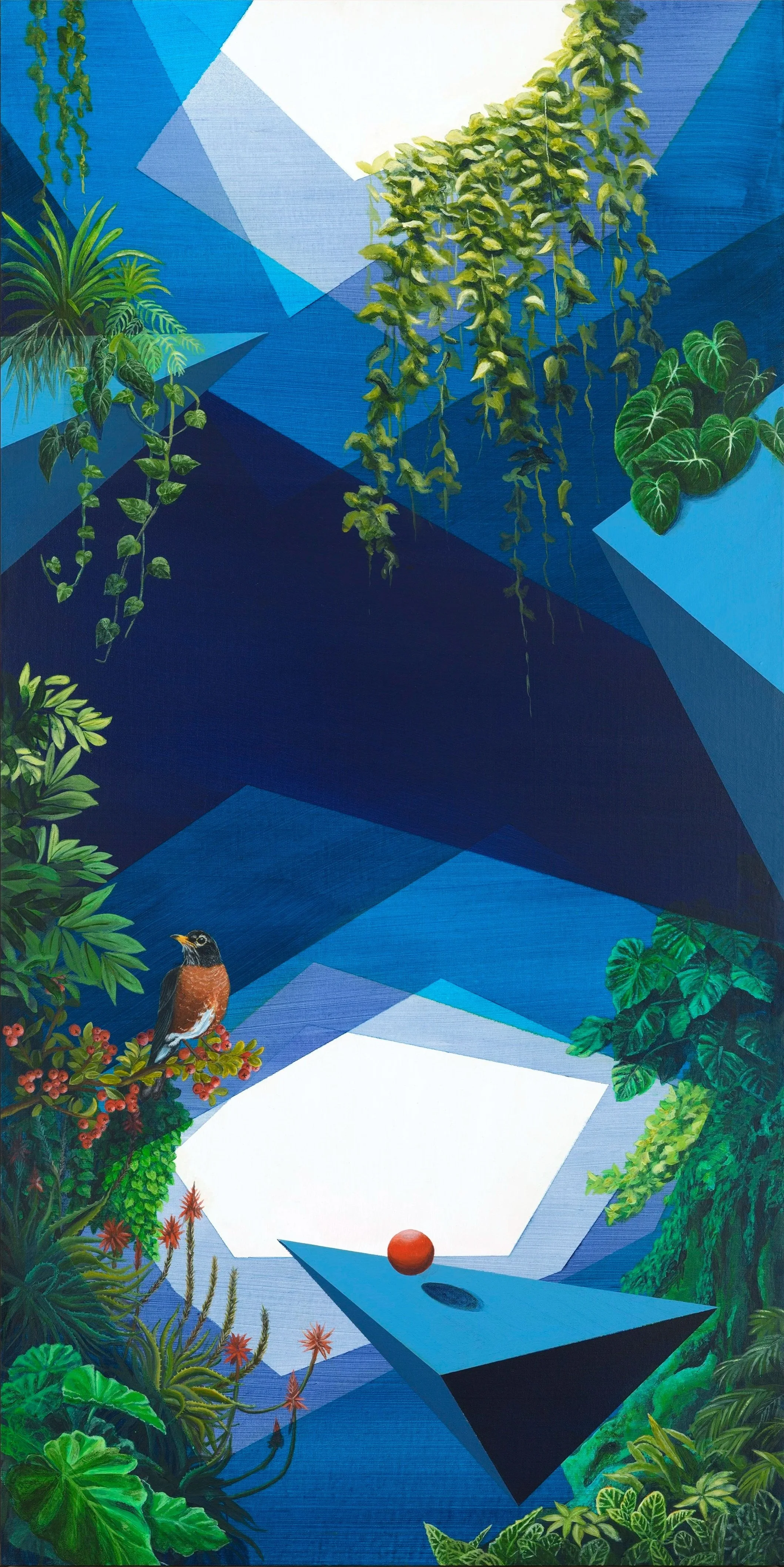 Chasing the Robin, acrylic on canvas adhered to wood panel, 48"x24"