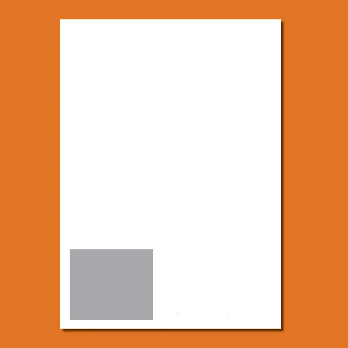 An abstract composition with a large white rectangle on a burnt orange background. The lower half of the white rectangle contains a gray rectangle.