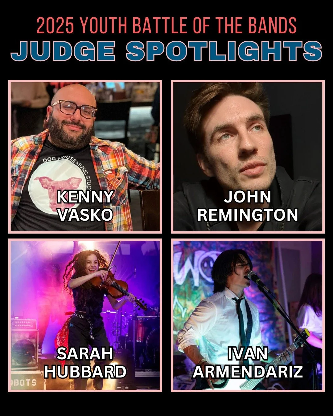 The judge lineup for this year's Youth Battle of the Bands is nothing short of stellar! We can't wait to hear the feedback they give to our six youth bands this Sunday! Ticket link in bio y'all!

Kenny Vasko is co-owner of @doghousemusicstudios, gene