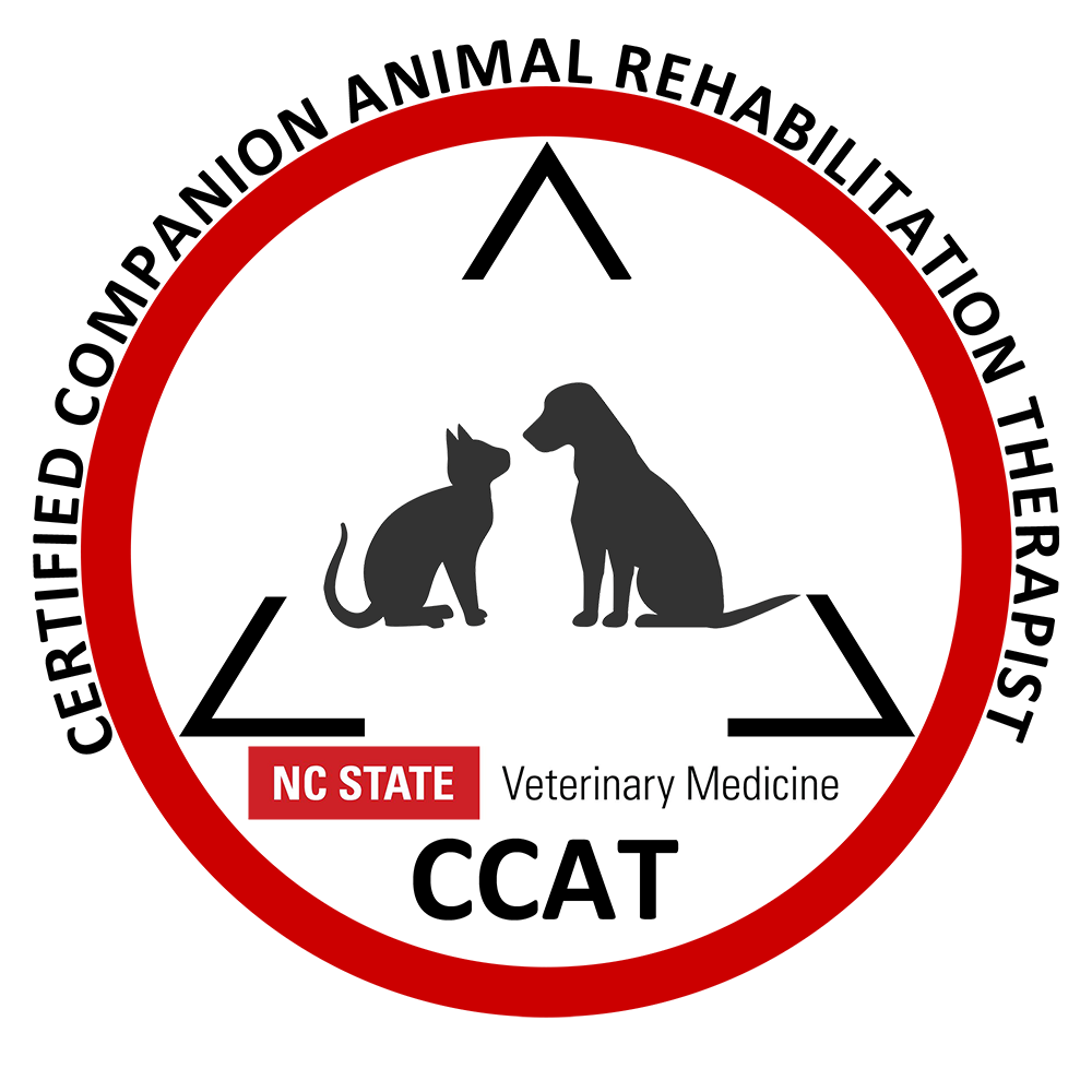 Logo for NC State Veterinary Medicine featuring a silhouette of a cat and a dog facing each other inside a red circle.