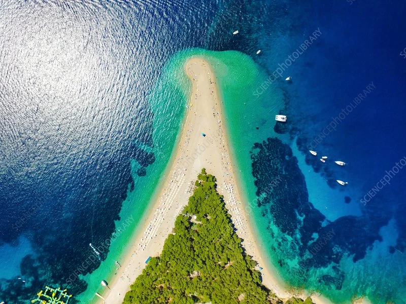 Zlatni Rat beach on Brac, a narrow sandy point reaching into the Adriatic