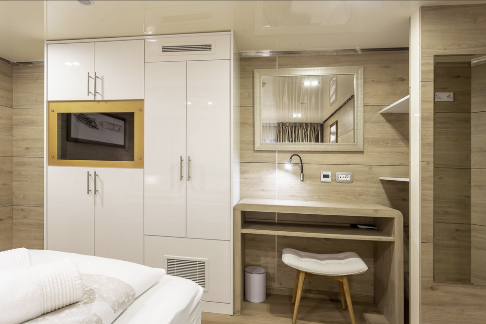 Yacht cabin wardrobe, vanity and mirror