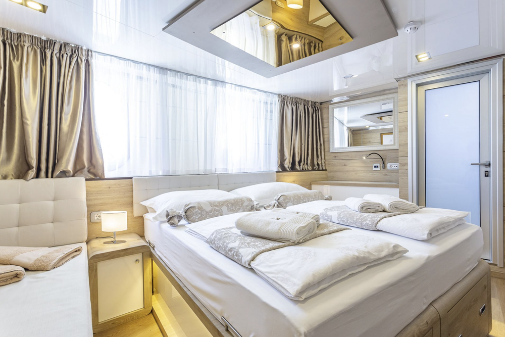 Ensuite yacht cabin with a double bed