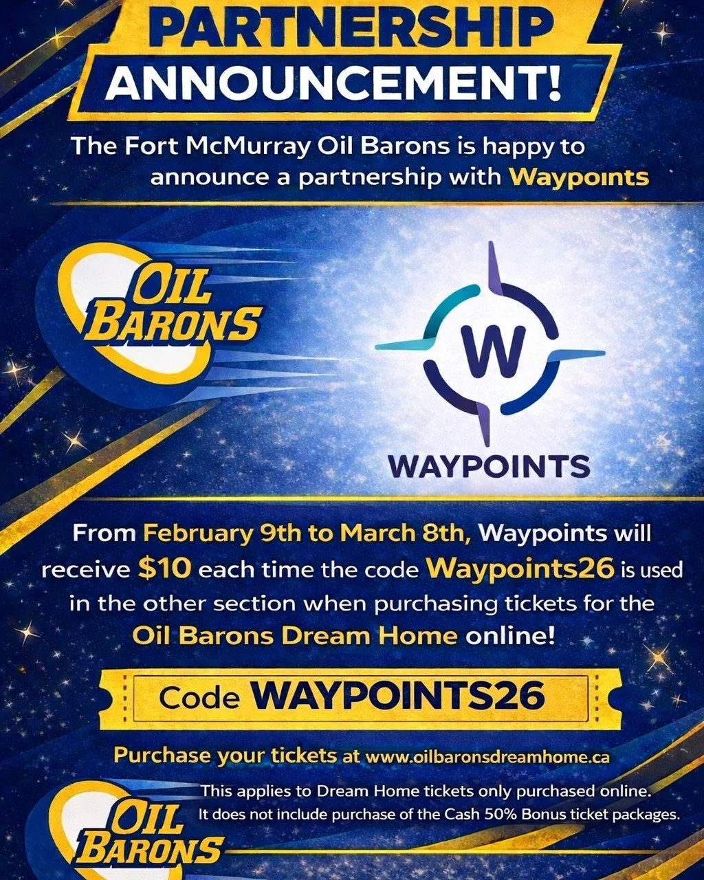 ✨🏒Today is your last chance to support Waypoints and enter to win the @oilbaronsdreamhome. 

Every online ticket purchased with code Waypoints26 sends $10 directly to programs promoting safety and healing in our community. 

Get your ticket at www.o