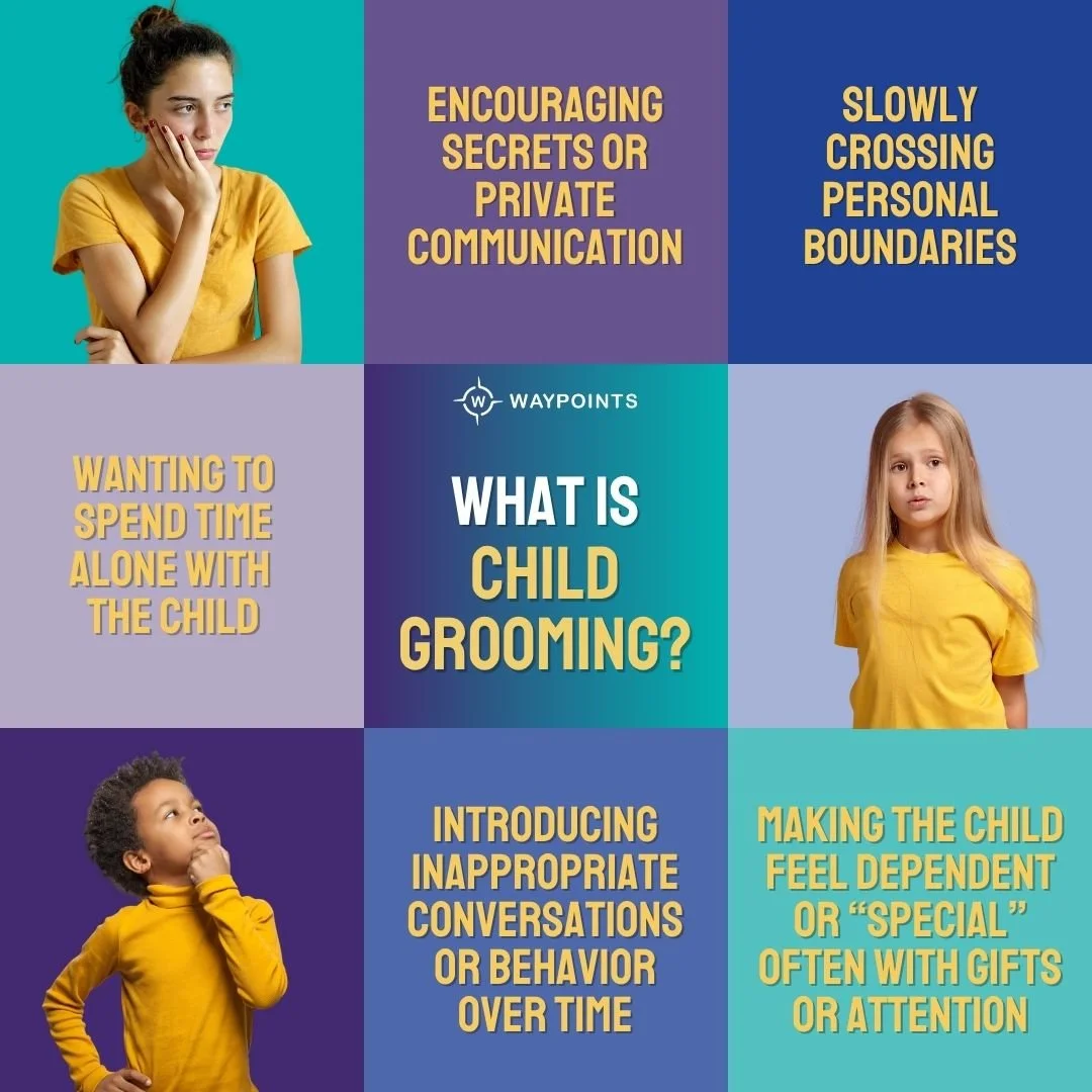 Child grooming is when an adult or older person deliberately builds a relationship with a child to gain their trust, and sometimes the trust of their family, with the intention of exploiting or harming them.​

Grooming is often gradual and can be har