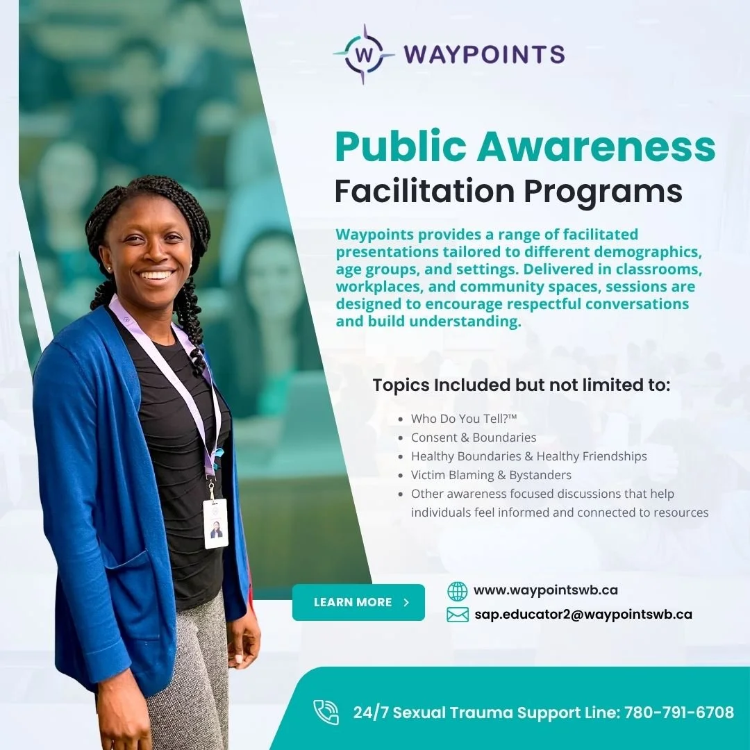 Our Sexual Trauma Support Services team delivers trauma-informed Public Awareness Facilitation Programs designed to engage, educate, and empower individuals across all age groups. Each presentation is carefully designed to suit the needs of classroom