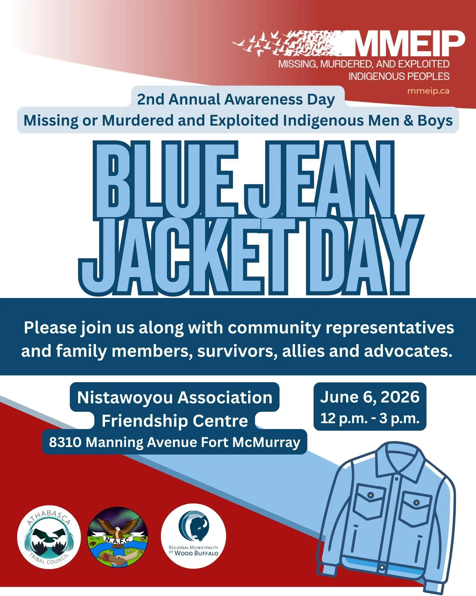 Blue Jean Jacket Day holds space for the lives of Missing, Murdered, and Exploited Indigenous Men and Boys, and for the families and communities who carry their absence every day.

Launched in Edmonton on June 6, 2023, this community led initiative w